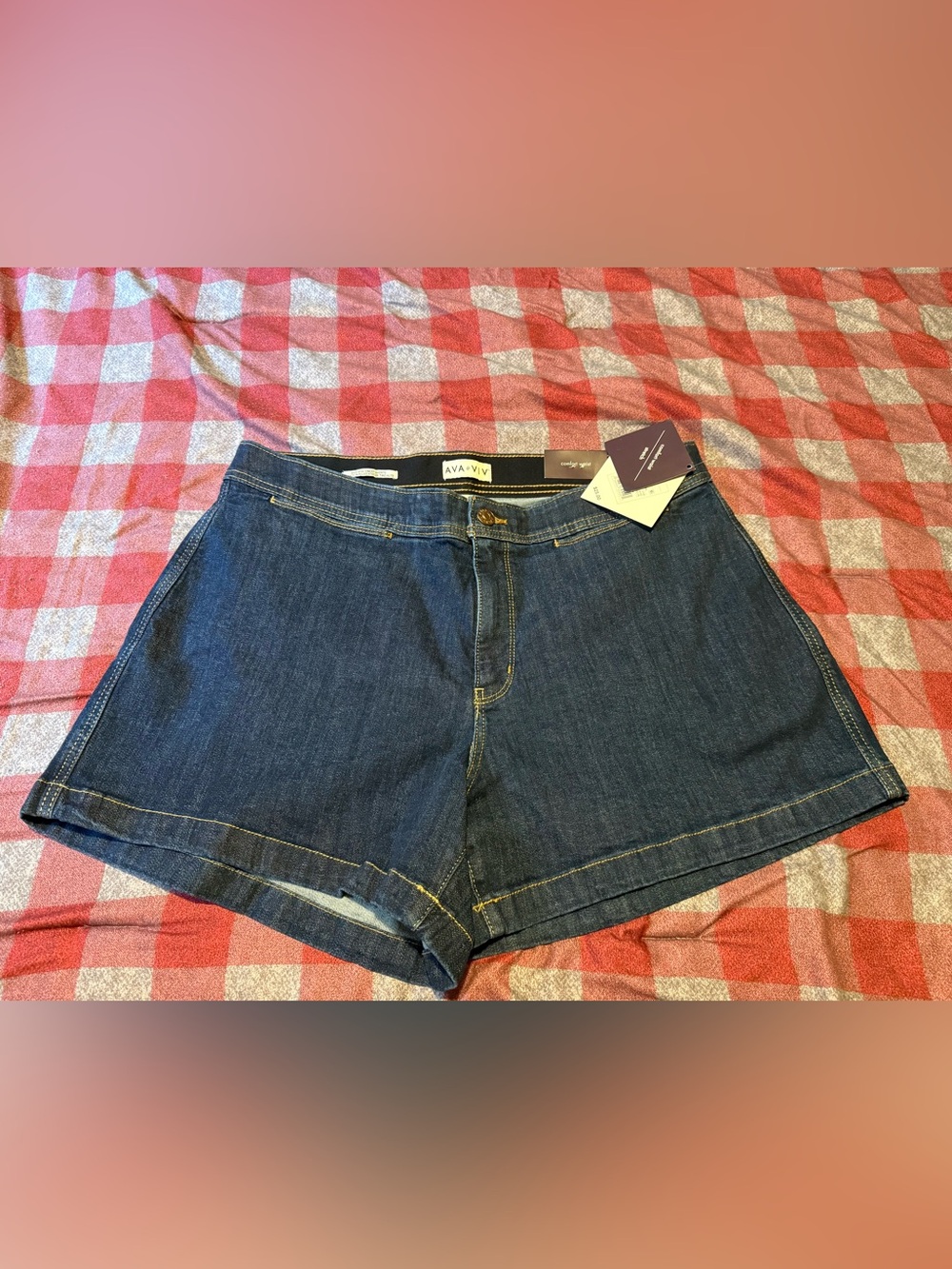 Ava & Viv Dark Blue Denim Smart Shorts High-Rise, Fitted Hip & Thigh
